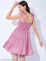 Cotton Dress for Women (Pink and White) - Image 4
